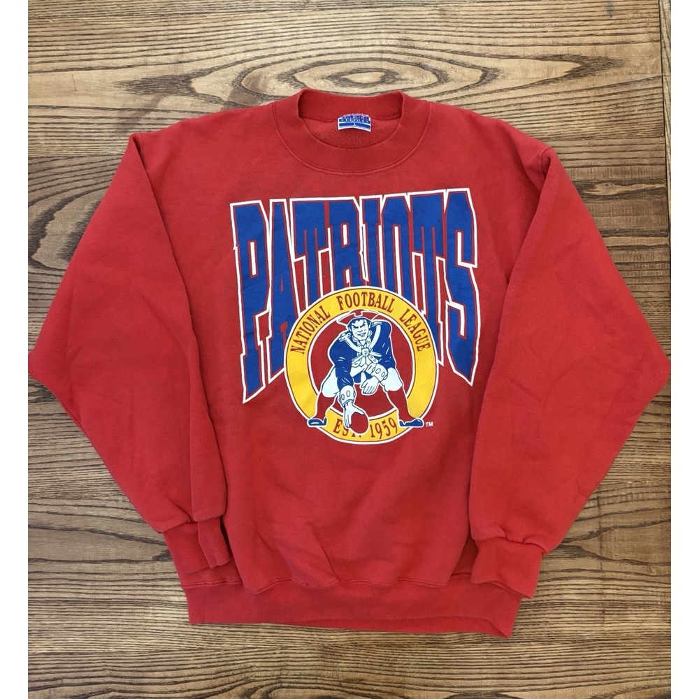 Vintage 90s New England Patriots NFL Spell Out Crest Sweatshirt Size Large